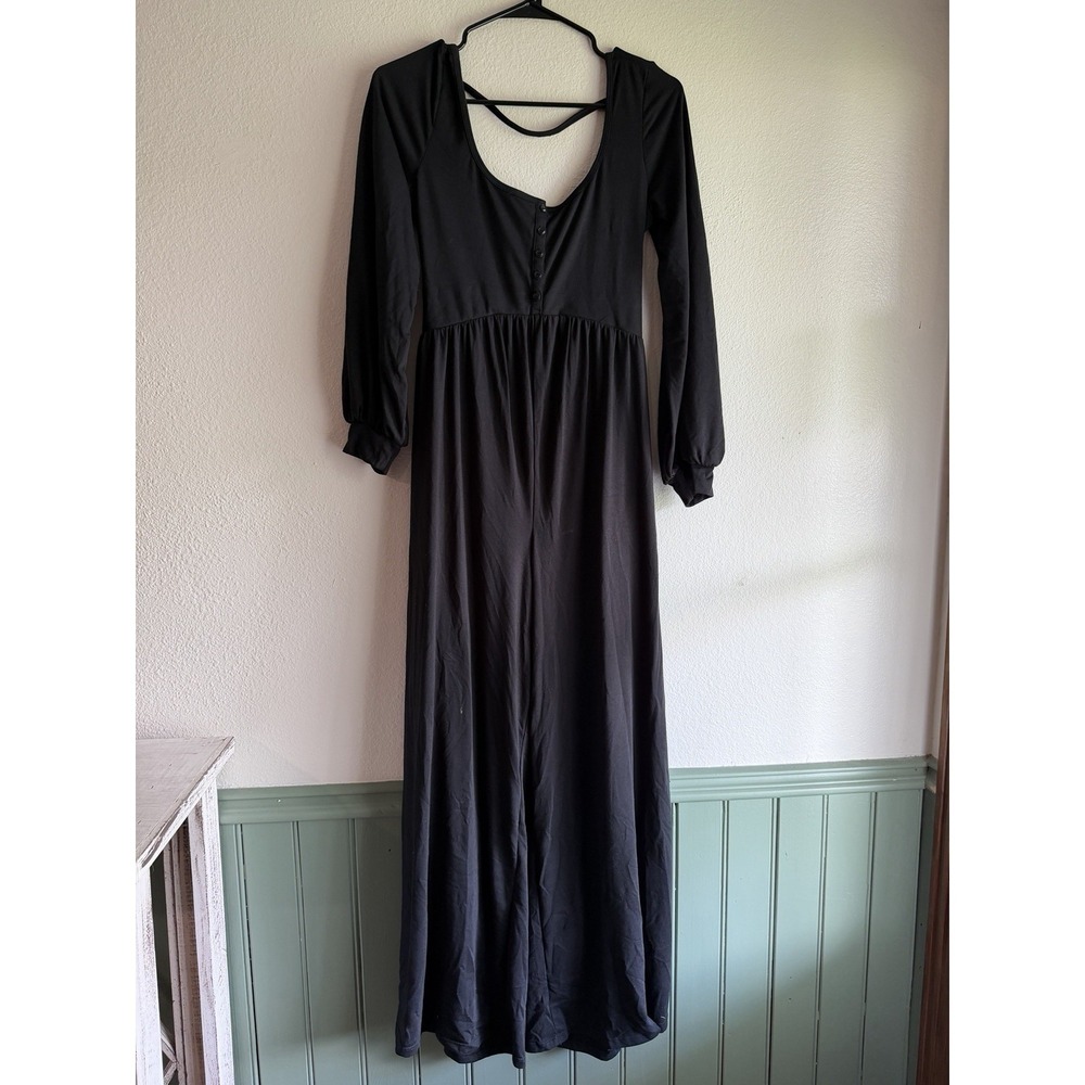 Halara Long Sleeve Open Back‎ Activewear Jumpsuit Black Medium Pockets Yoga